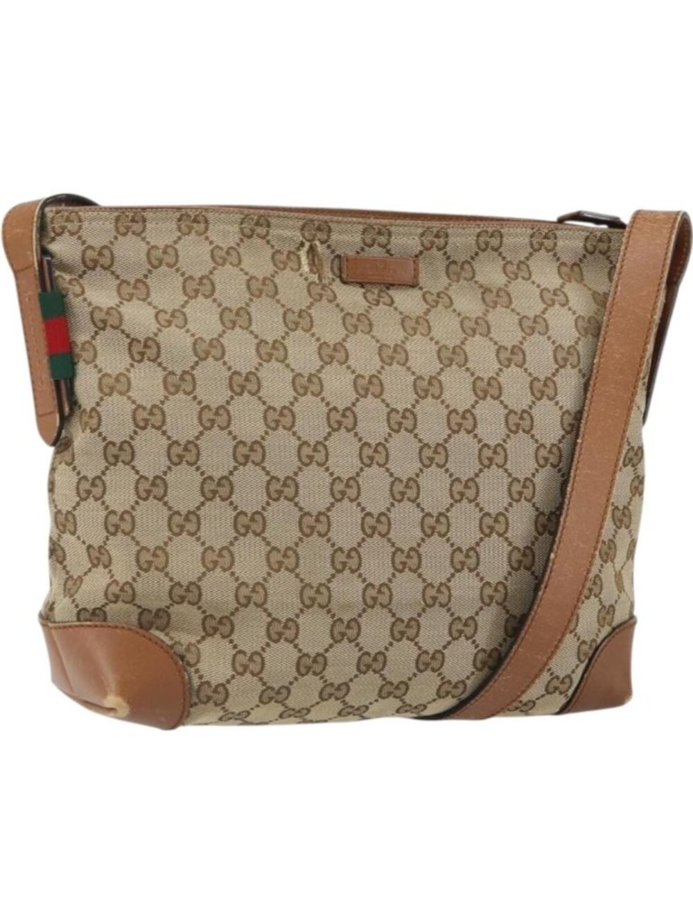 GUCCI GG Canvas Web Sherry Line Shoulder Bag Beige Gold 337598